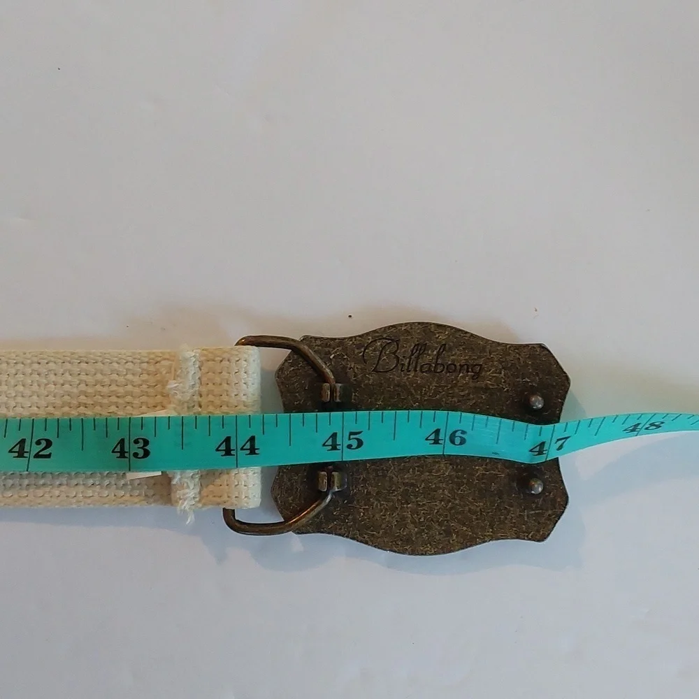 Vintage Billabong Cream Canvas Double Grommet Belt  Bronze Billabong Buckle L/XL
